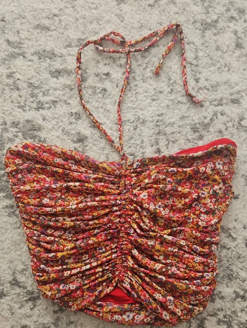 Urban Outfitters Red Floral Ruched Halter Crop/ Tube Top